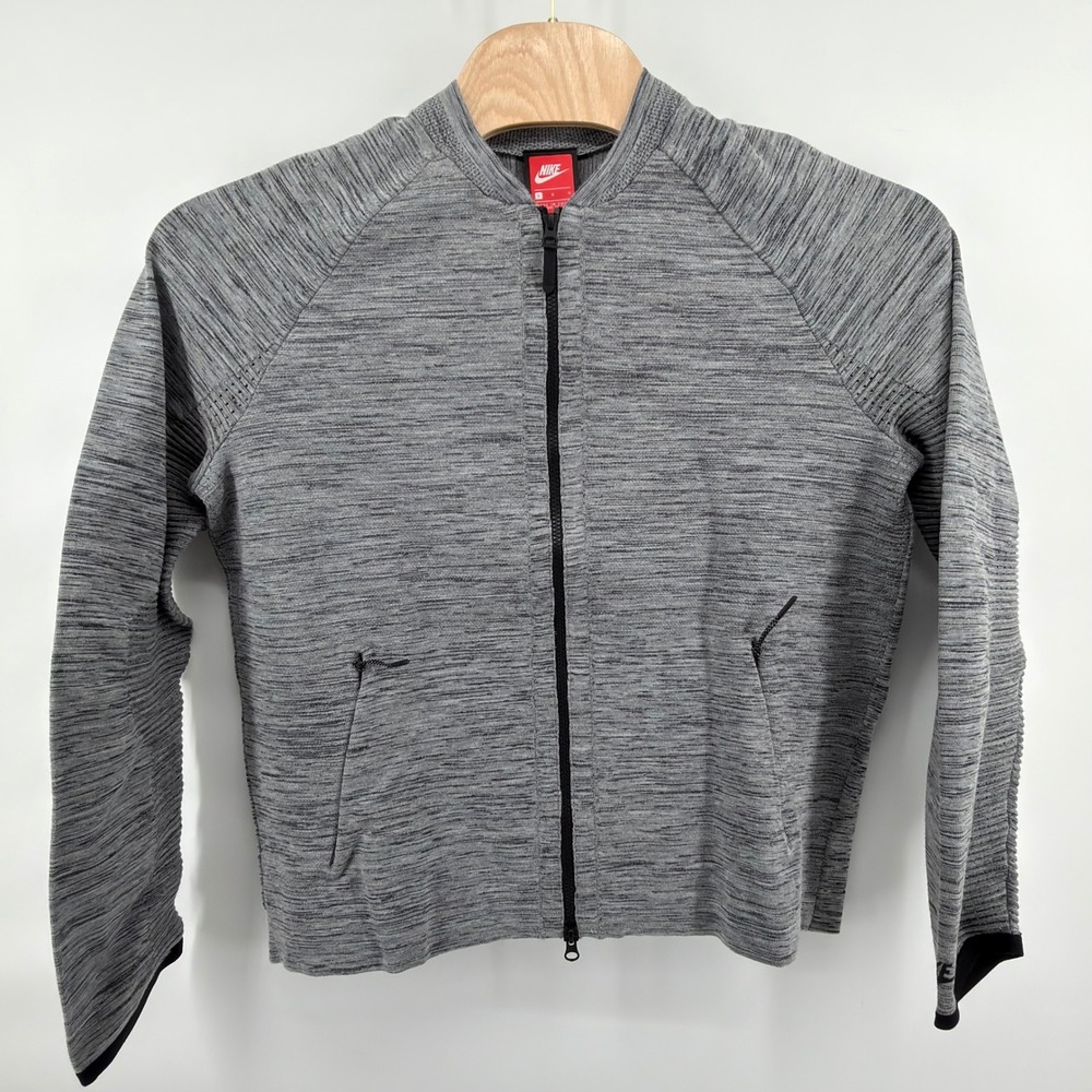 Nike Tech Knit Bomber Jacket Mens Large Grey Full Zip Marled Athletic 2383